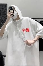 LD54276-P45连帽短袖t恤男大码胖子带帽五分袖中袖，男装T恤，电商A040