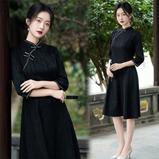 新中式风弹力复合冰丝提花改良旗袍2557P130，女装汉服/婚纱/旗袍/礼服，乐衣轩