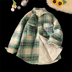 现货90白鸭绒毛呢料格子加厚羽绒服宽松大码外套A017YR99P225，男装羽绒服，电商A017