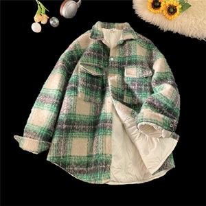 现货 90白鸭绒毛呢料格子加厚羽绒服宽松大码外套 A017 YR99 P225图片