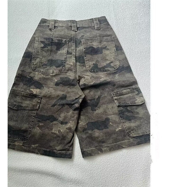 美式迷彩阔腿七分裤多口袋工装短裤中裤男女夏季1008-WLC6199-P53,男装牛仔裤,星座1008