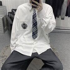 20/秋新刺绣DK/JK学院风长袖衬衫男ins情侣CS2021（送领带），男装衬衫，星座507
