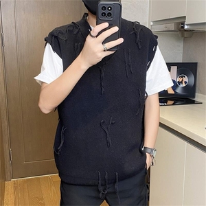 M715-特P48宽松流苏针织衫男士潮牌V领无袖毛衣马甲帅气休闲线衣图片