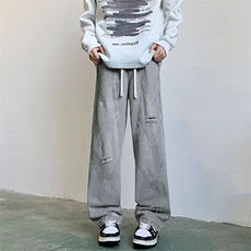 美式高街牛仔裤男士韩版潮流做旧直筒2024秋冬ins长裤RK2212-P48，男装牛仔裤，星座412-3