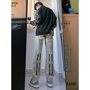 B221 美式ins高街小众拉链直筒牛仔裤 LK23028-P60 控78图片