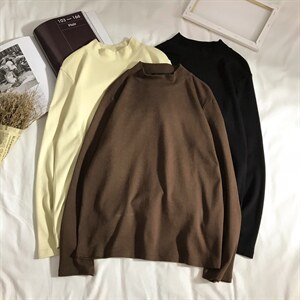 纯棉打底衫半高领修身长袖T恤男女量大从优615-1-T023图片