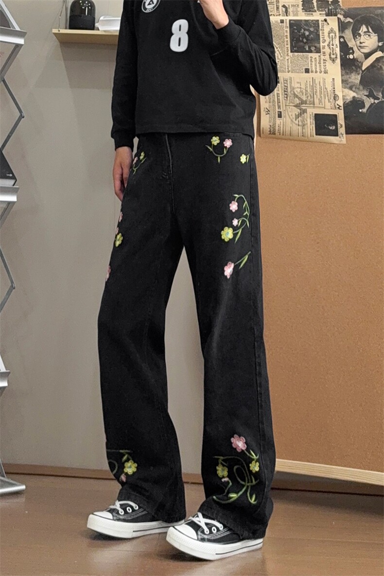 B221美式ins高街暗黑绣花宽松直筒牛仔裤LK25581-特P45控78,男装牛仔裤,电商B221