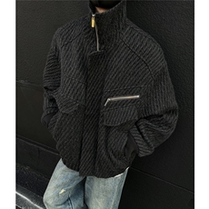 美式夹棉高领防风飞行服棉服潮系针织肌理纹加厚外套896p118，男装棉衣，电商A458A