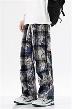 2026港风小香风扎染抽绳休闲裤膝盖褶皱大码M-5XL工装裤77937P45，男装工装外套，星座227-7