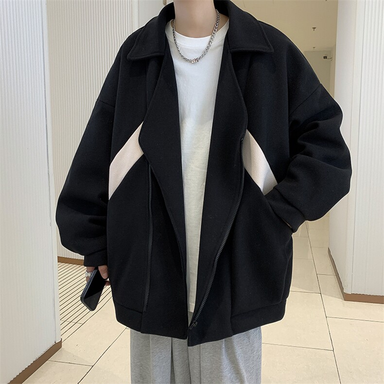 秋冬高级感夹克毛呢大衣不规则拉链外套男英伦雅痞男装W6607-P68，男装夹克，星座512-2