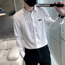 春秋新款发型师潮牌男装长袖拼接休闲衬衫男网红同款修身帅气衬衣，男装衬衫，星座506A