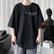 华夫格廓形短袖t恤男夏季oversize美式重磅高级感潮牌五分袖体恤，男装T恤，电商A040