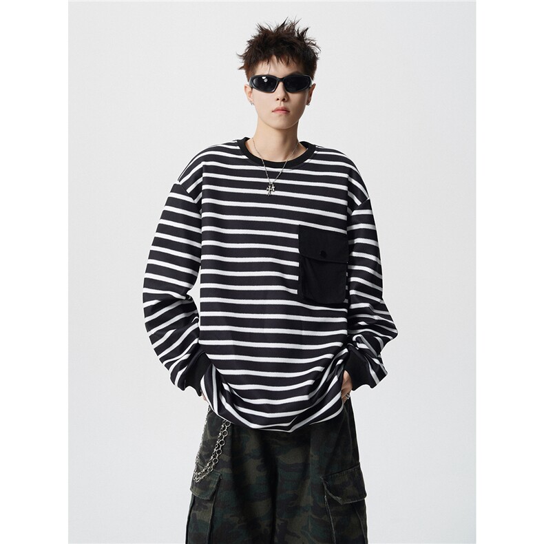 TWY19特P45控88圆领条纹polo圆领情侣卫衣宽松外套男100聚酯,女装短外套,电商B370