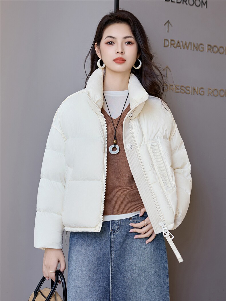 韩版立领新款时尚羽绒服女短款通勤百搭白鸭绒面包服冬季外套女,女装羽绒服,阿舍尔精品