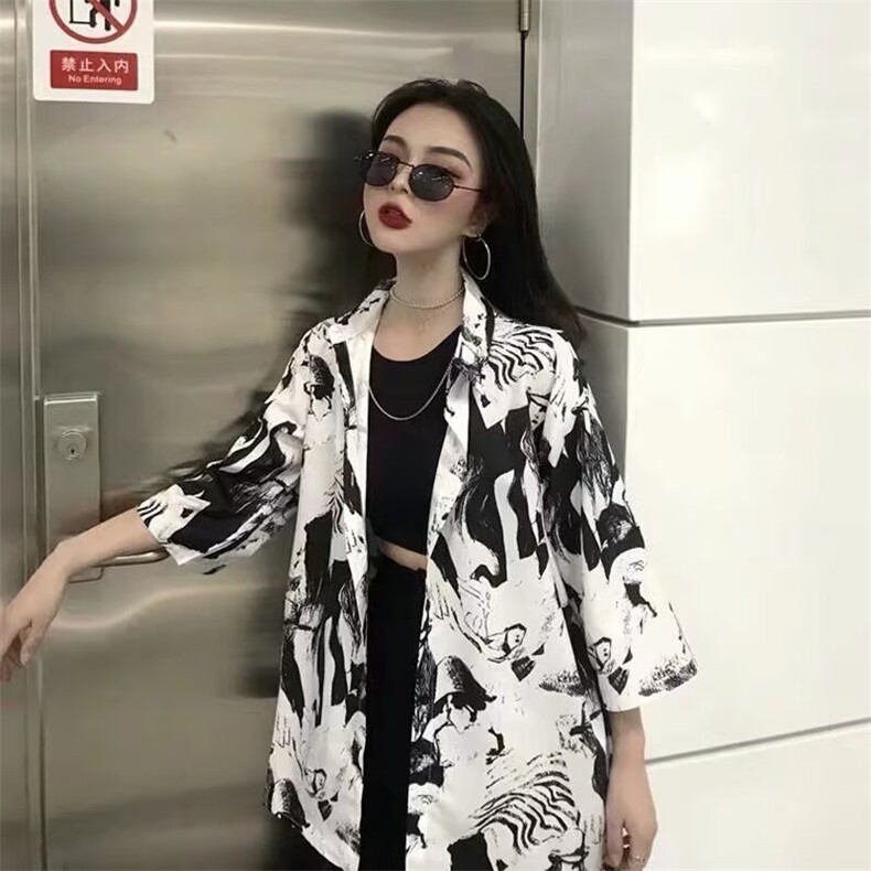 网红港风2025时尚短袖衬衫女夏季新款设计感小众复古外穿宽松上衣,男装T恤,星座506A