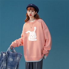 中性秋/冬潮流小兔印花百搭保暖圆领假两件套头毛衣M216P65控88，男装针织衫/毛衣，A247A
