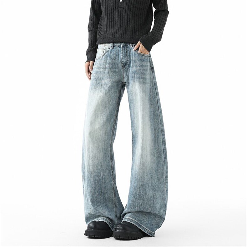 美式高街秋季新款弯刀牛仔裤竹节纹宽松阔腿裤XZ201-602P55，男装牛仔裤，星座201