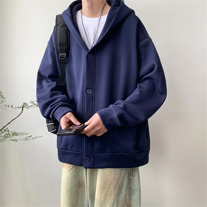 秋冬港风纯色连帽可二开开衫卫衣休闲百搭XZ302B-1-WT3460-P58,男装卫衣,星座302B-1