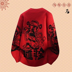 M6356-P58红色高领针织衫男款冬季跨年氛围感连帽毛衣慵懒风情侣，男装针织衫/毛衣，电商D310B