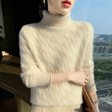 2025秋冬百搭舒适高翻领羊绒衫麻花绞花，女装羊绒衫，更慕羊绒