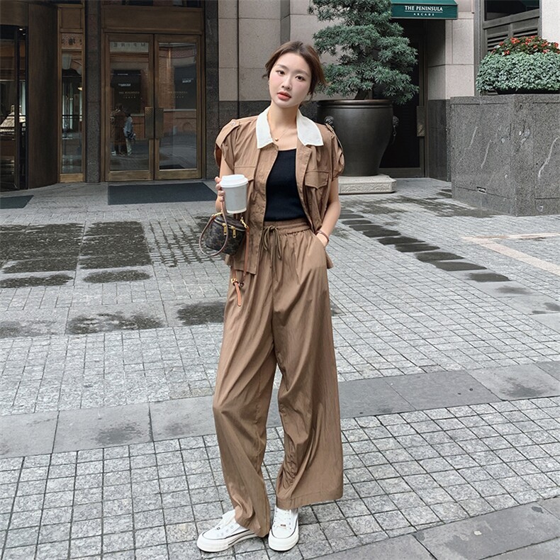 ：25年夏装新款宽松百搭领子套装两件套2C135-5070P135P188，女装套装/套裙，2C135