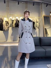 现货秋装新款拼皮风衣，女装风衣，艾涵o