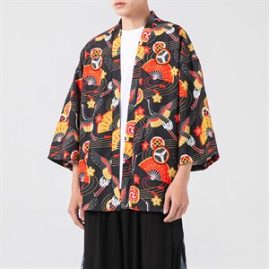 21夏大码港风日系潮外套和服开衫薄款半袖道袍防晒衣F12-1/P40，男装风衣，钱塘713