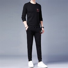 2023春秋季套装中年人爸爸装休闲两件套商务长袖圆领卫衣男上衣服，男装休闲套装，电商B212（原钱塘6029）