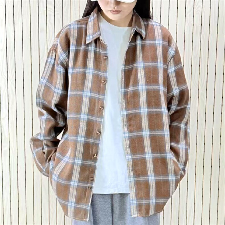 春季新款现货（跨境电商）格子男女情侣款潮流宽松格纹衬衣,男装衬衫,星座1107-1