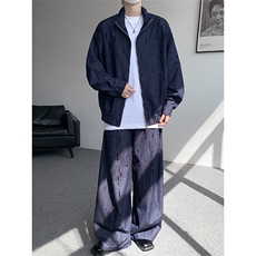 春秋男士韩系设计款牛仔套装割洞提花重工水洗外套牛仔裤套装，男装休闲套装，电商B319