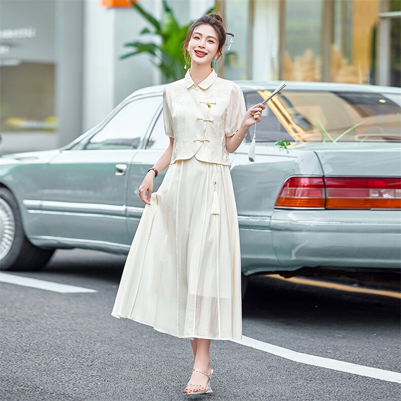 新中式套装女2026夏季新款高端复古气质改良旗袍连衣裙两件套,女装套装/套裙,布依丽人