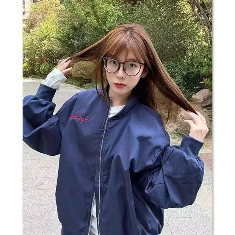 春秋美式字母刺绣男女夹克飞行员工装棒球服情侣小众纯色潮牌外套,男装夹克,星座506A