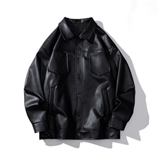 白底翻领PU皮面料皮衣男潮流休闲宽松皮衣外套男77107P78控108，男装皮衣，星座227-7
