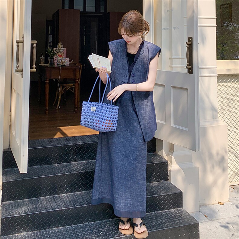 小众设计感气质套装女2025夏季新款老钱风复古牛仔马甲半身裙套装图片