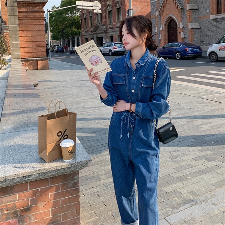 牛仔连体裤女2023春季新款宽松显瘦收腰阔腿裤连衣裤女（带披肩）,女装连体裤,辉之琳