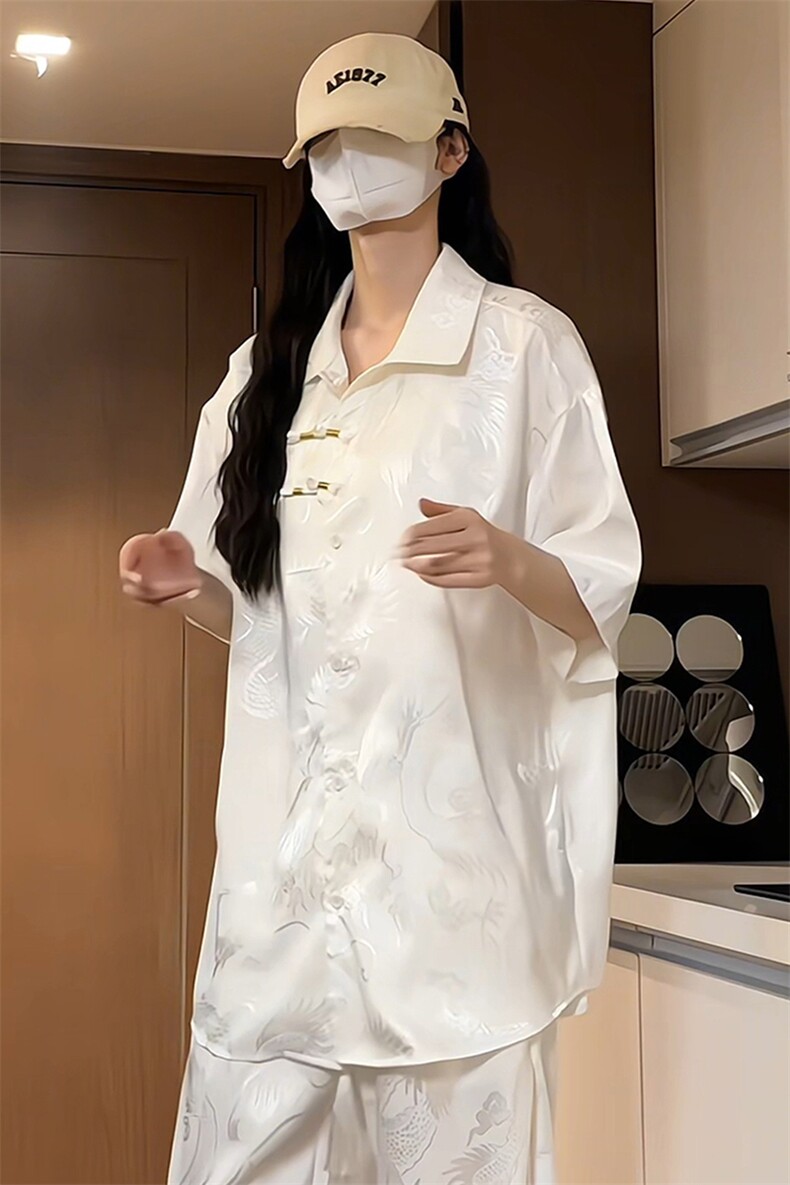 量大优供视频新风龙纹冰丝短袖衬衫男CP50-特p38,男装衬衫,电商B371