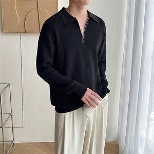 Polo领纯色毛衣男慵懒半拉链针织衫打底休闲内搭男上衣 TB47图片
