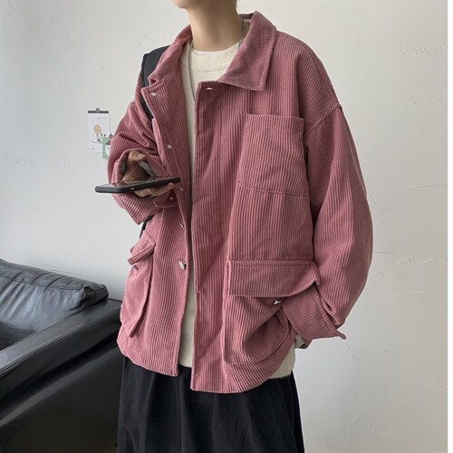 秋冬 港风情侣灯芯绒夹克外套多口袋工装宽松衬衫潮韩版 H203/P85图片