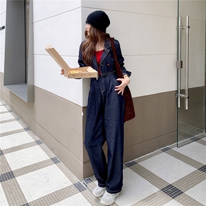 (新款现货）2026春装活性牛仔面料肩章可脱卸两件套拉链连体裤图片