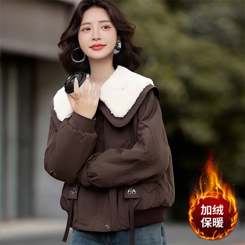 （现货）冬季新款时尚保暖棉服加绒加厚外套娃娃领棉衣女短款,女装棉衣/棉服,韩蔻秀