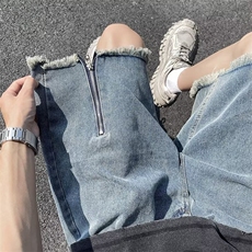 日系宽松版牛仔短裤男薄款夏季美式vibe高街潮牌毛边五分裤~D088，男装牛仔裤，星座601-2