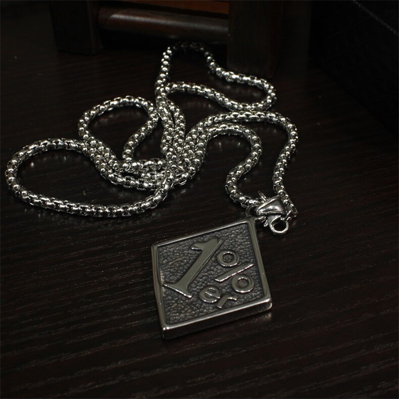 礼盒装个性时尚男热卖欧美复古1%er方形吊牌钛钢吊坠项链，项链，星座510A-1