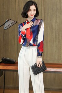 真丝衬衫女重磅桑蚕丝上衣2024春装设计感气质时尚印花色A3509图片