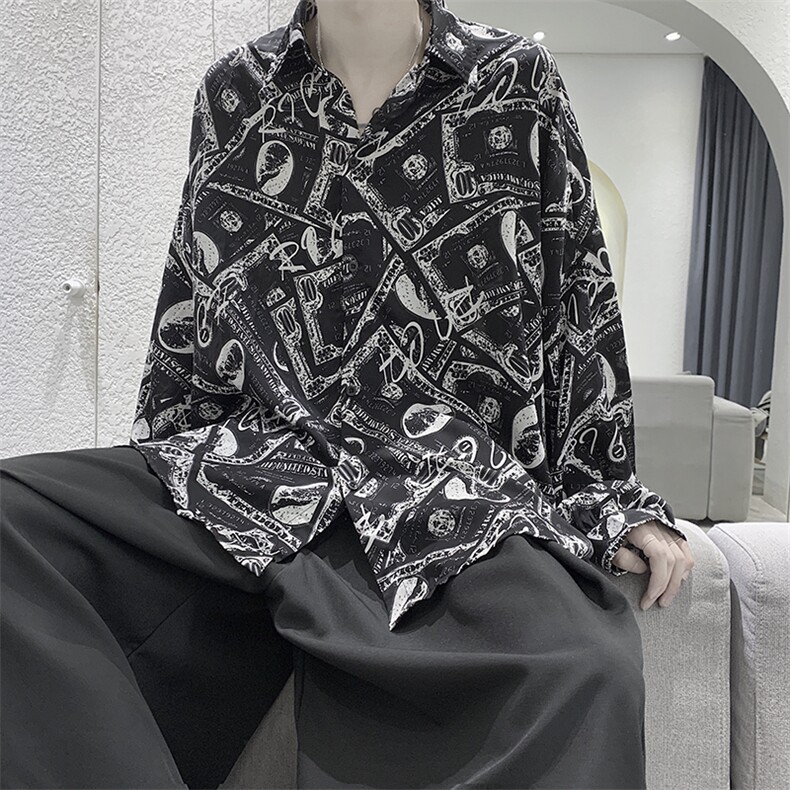 21年春 衬衫不规则印花长袖衬衫男宽松潮流衬衣 CS2011  P45图片