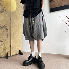 2025夏季时尚潮牌风刺绣宽松亚麻阔腿七分裤XZ212-QK9047-P39，男装牛仔裤，星座212