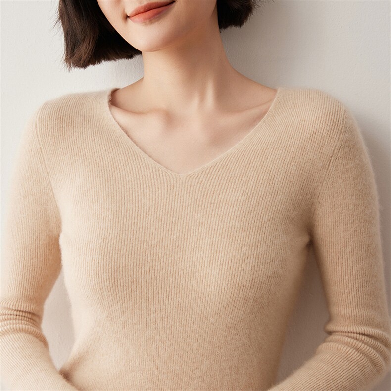 V领修身女秋冬新款针织35%羊绒衫2024年秋冬季打底衫,女装羊绒衫,蒂暖羊绒