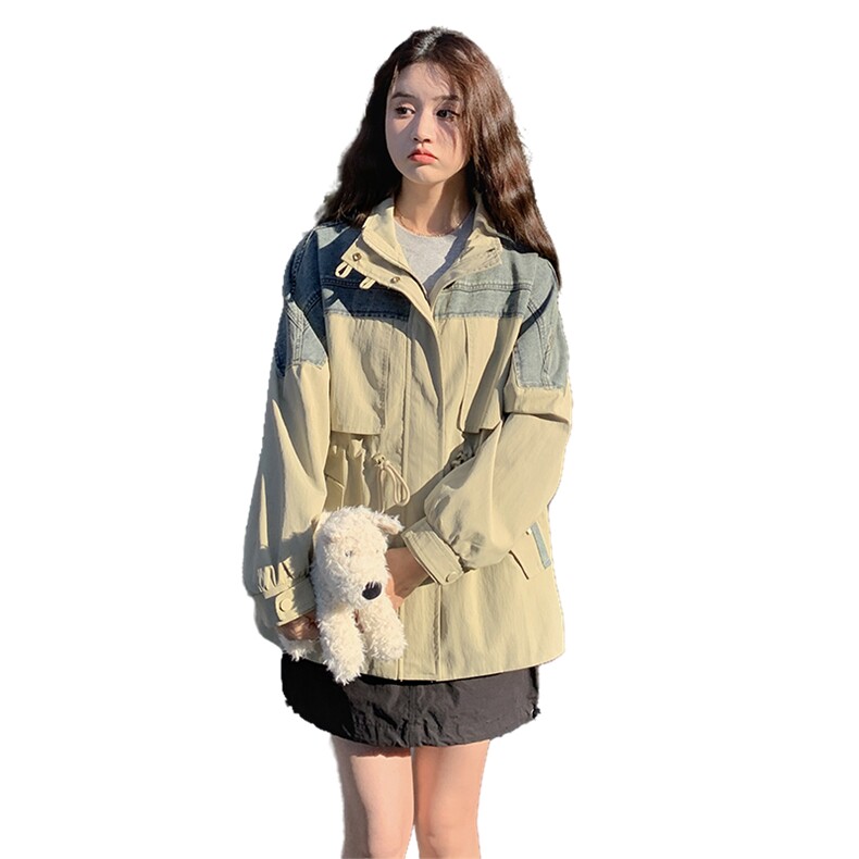 【现货】复古牛仔拼接风衣外套春秋款2C353--8617-p170-k258,女装风衣,2C353
