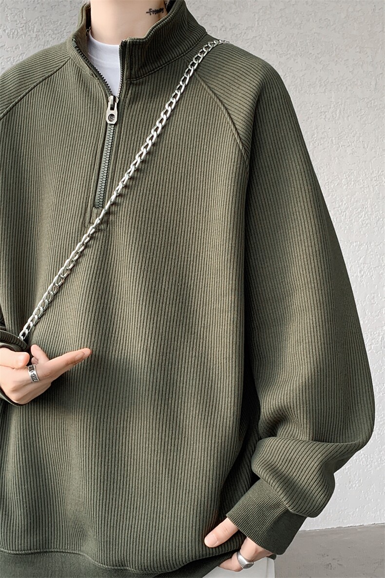 8XL-M特大码卫衣男纯色百搭条纹肌理立领拉链长袖T恤男WY08P55,男装T恤,电商D206-1