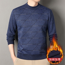 秋冬男士毛衣老年人加绒加厚休闲圆领保暖针织衫中年爸爸装W12P22，男装针织衫/毛衣，星座1706