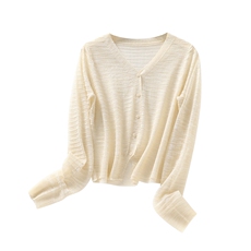 冰丝开衫女V领亚麻透外套防晒衣配裙子宽松外搭披肩薄空调衫上衣，女装蕾丝衫/雪纺衫，北娇羊绒